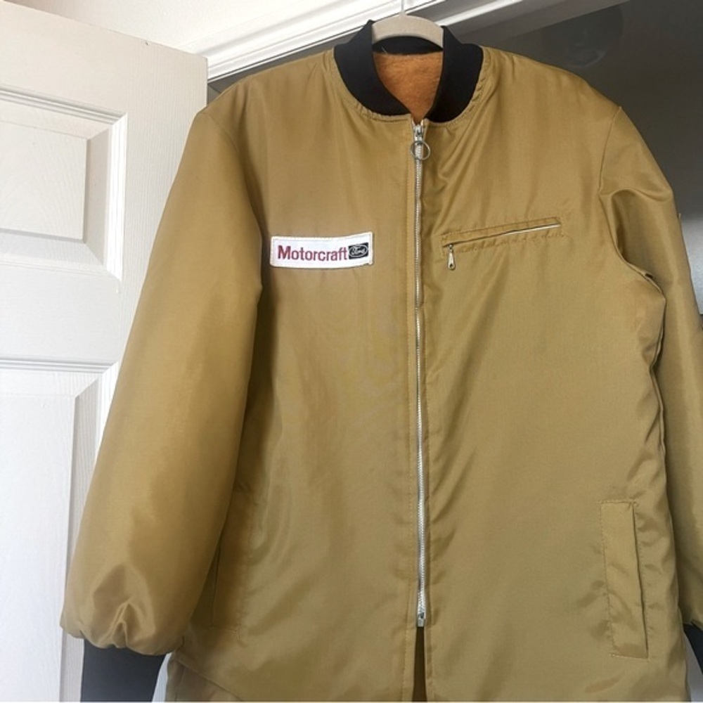Ford Vintage Rare 90s Winter Jacket Zip Up Fuzzy Lined  Yellow Mustard Size l - Picture 4 of 16